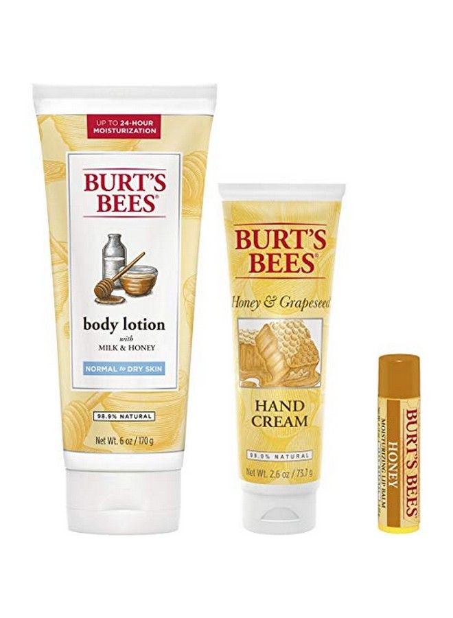 Burt's Bees Honey Pot Holiday Gift Set 3 Honey Skin Care Products Milk & Honey Body Lotion Honey & Grapeseed Hand Cream And Honey Lip Balm - Image 4