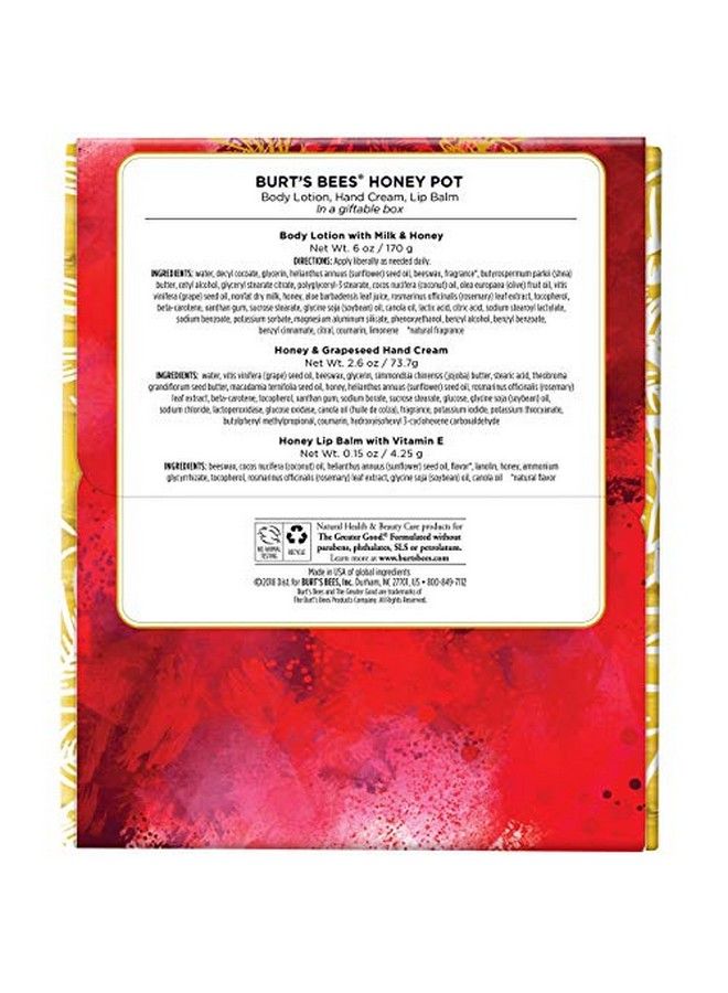 Burt's Bees Honey Pot Holiday Gift Set 3 Honey Skin Care Products Milk & Honey Body Lotion Honey & Grapeseed Hand Cream And Honey Lip Balm - Image 3