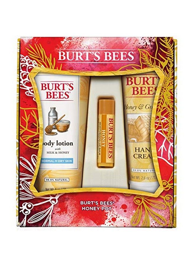 Burt's Bees Honey Pot Holiday Gift Set 3 Honey Skin Care Products Milk & Honey Body Lotion Honey & Grapeseed Hand Cream And Honey Lip Balm - Image 1