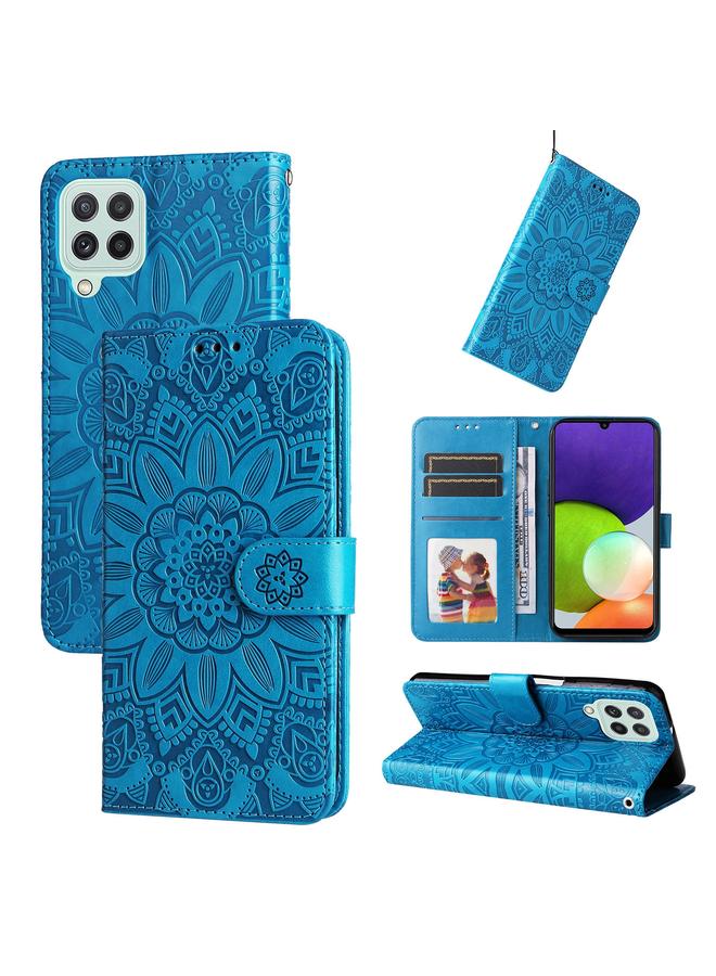 S-TOP Case For Samsung Galaxy A22 4G / M22 / M32 4G Global Embossed Sunflower Leather Phone Case - Image 1