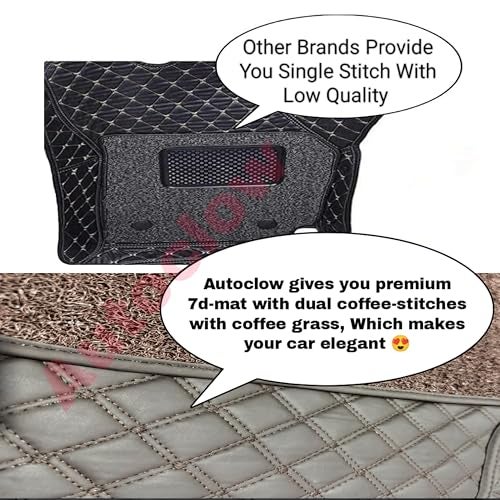 AutoClow Premium 7D Car Mat for Hyundai Venue (Model : 2019-2026) || Luxury Leather Dual-Stitch Full Set 7D Car Floor Mat || 100% Waterproof || Color : Coffee Stitch-Coffee Grass (Design-1) - Image 4
