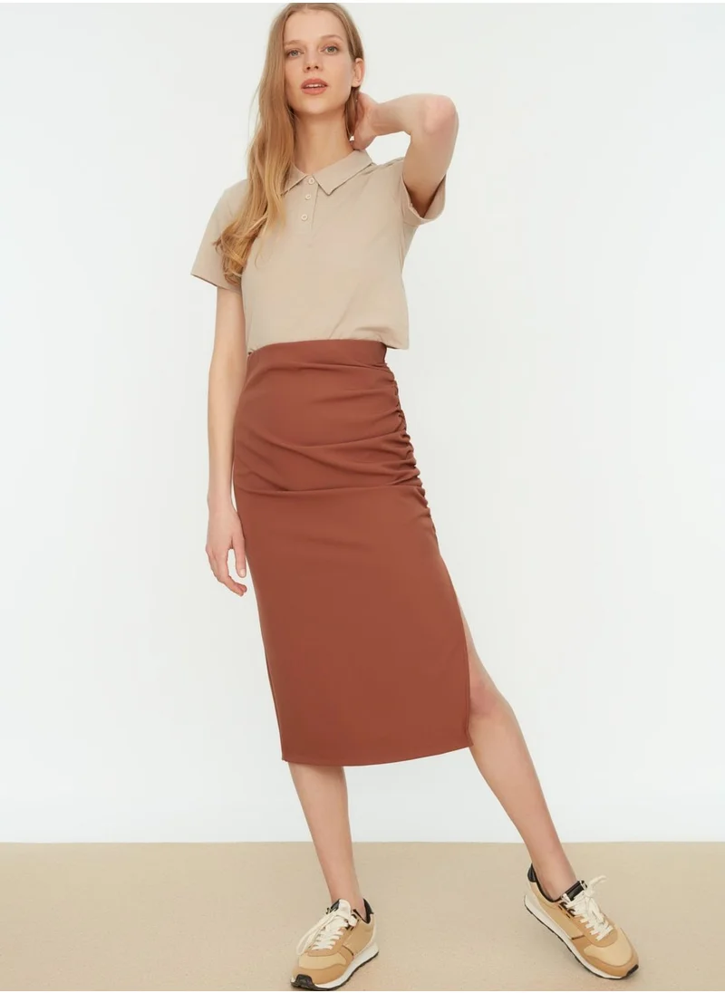 trendyol Side Slit High Waist Pleat Detail Skirt