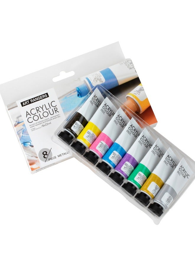 Art Rangers Metallic Series Acrylic Colour Paint Set With 8 Metallic Shades Metallic 8x22ml