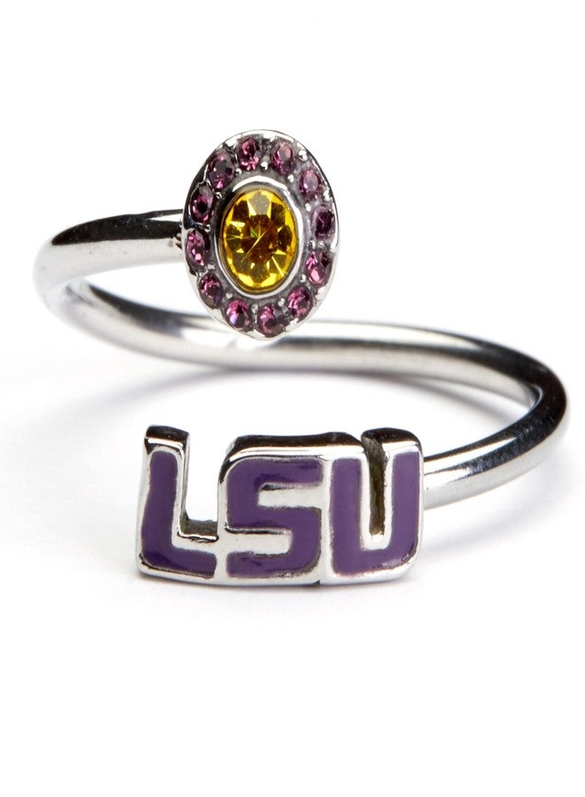 ستون أرموري خاتم ستون أرموري LSU مرصع بالكريستال - مضاد للحساسية وقابل للتعديل بمقاسات من 5 إلى 12 - مجوهرات LSU Tigers للنساء - Image 1