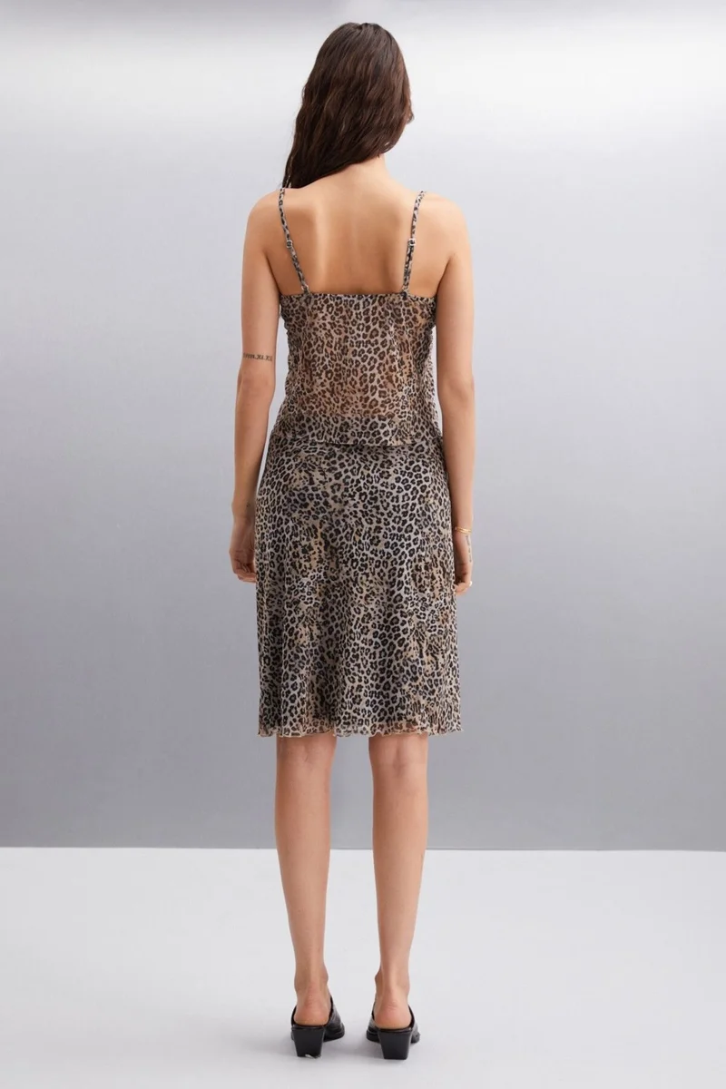 GRIMELANGE Inert Women Leopard Print Slim Fit Lined Leopard Print Skirt