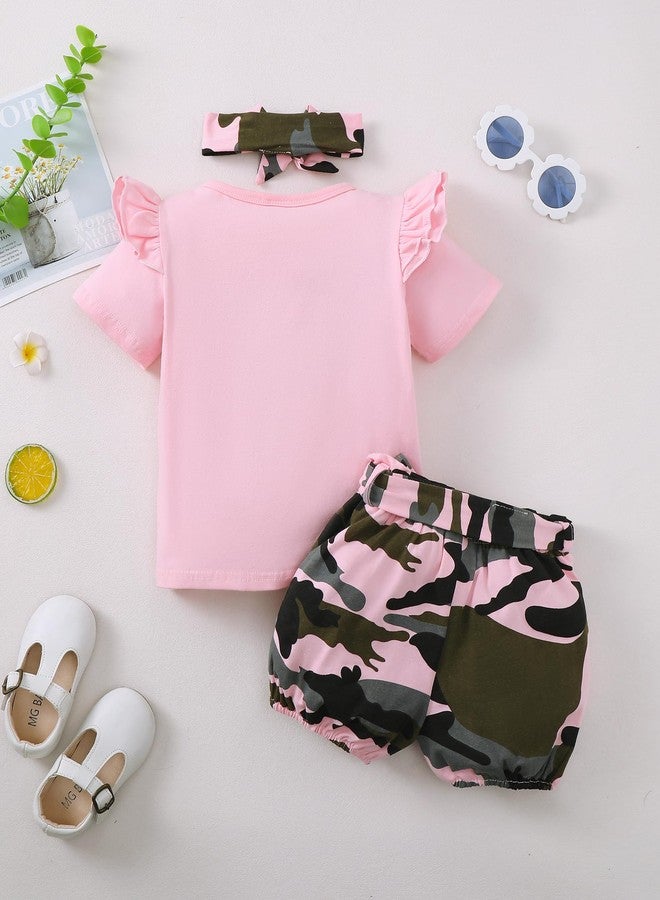 Mikrdoo 18-24 Months Toddler Girl Outfit - Ruffle Short Sleeve Shirt & Camouflage Shorts Set - Summer Infant - Image 4