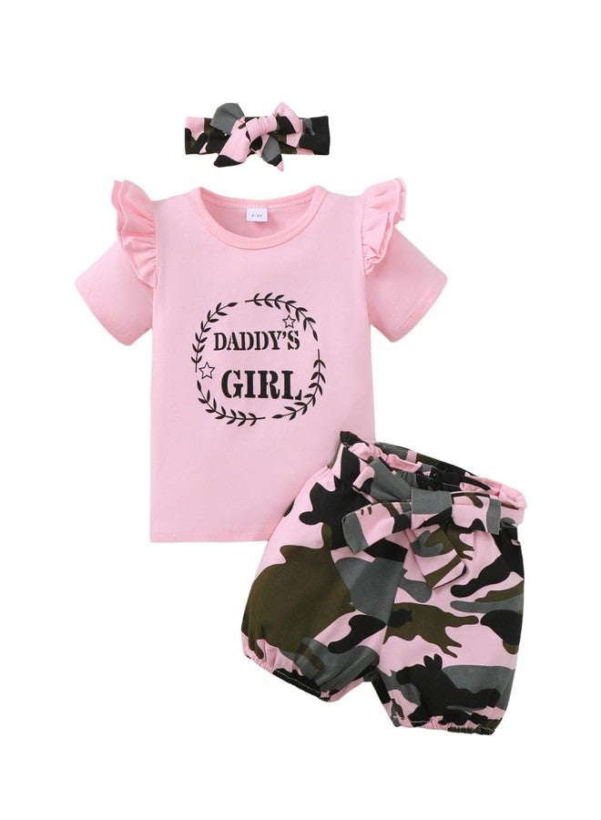 Mikrdoo 18-24 Months Toddler Girl Outfit - Ruffle Short Sleeve Shirt & Camouflage Shorts Set - Summer Infant - Image 1