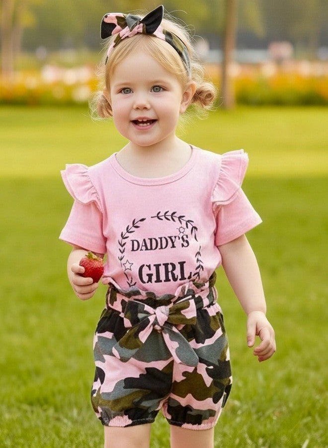 Mikrdoo 18-24 Months Toddler Girl Outfit - Ruffle Short Sleeve Shirt & Camouflage Shorts Set - Summer Infant - Image 2