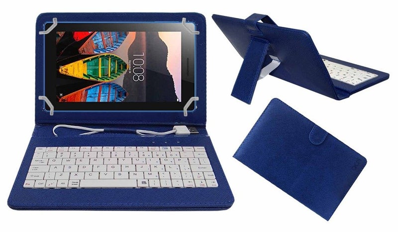 ACM USB Keyboard Case Compatible with Lenovo Tab 3 7 Essential Tablet Cover Stand Study Gaming Direct Plug & Play - Blue - Image 1