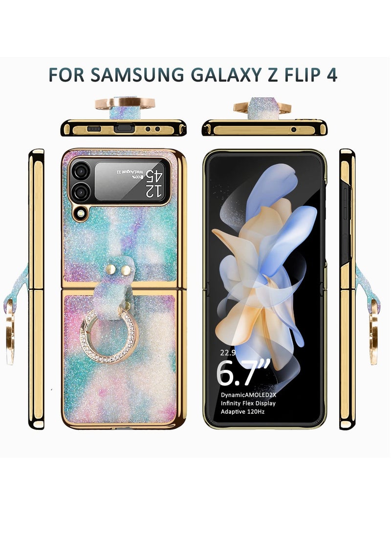 Barakah Compatible Glitter Case for Samsung Galaxy Z Flip 4 5G Case with Screen Protector& Ring,Bling Rhinestone Diamond Case Crystal Samsung Flip 4 Case,Phone Case for Samsung Galaxy Z Flip 4 Case Blue - Image 4