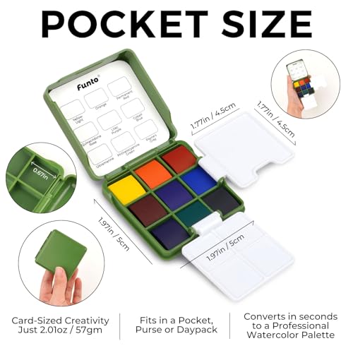 Funto Mini Watercolor Travel Set, Travel Kit with 2 Foldable Palettes, 9 Colors, Mini Color Paint Set for Creative Artists - Image 2