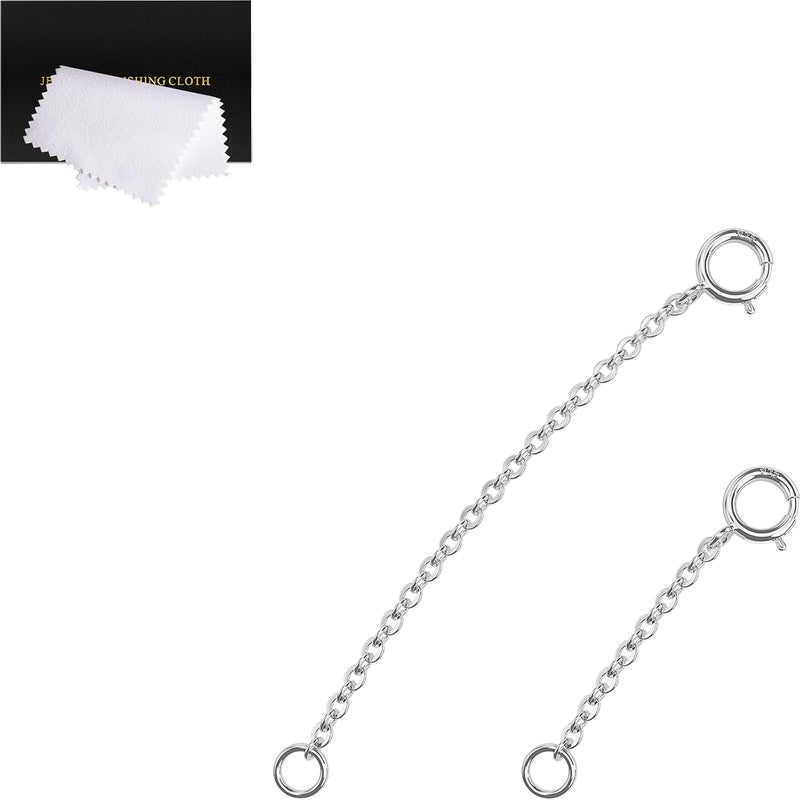 VANBARIS Necklace Extenders for Women, Sterling Silver Necklace Extender Silver - 2 Piece Set (1, 2 Inches) - Image 1