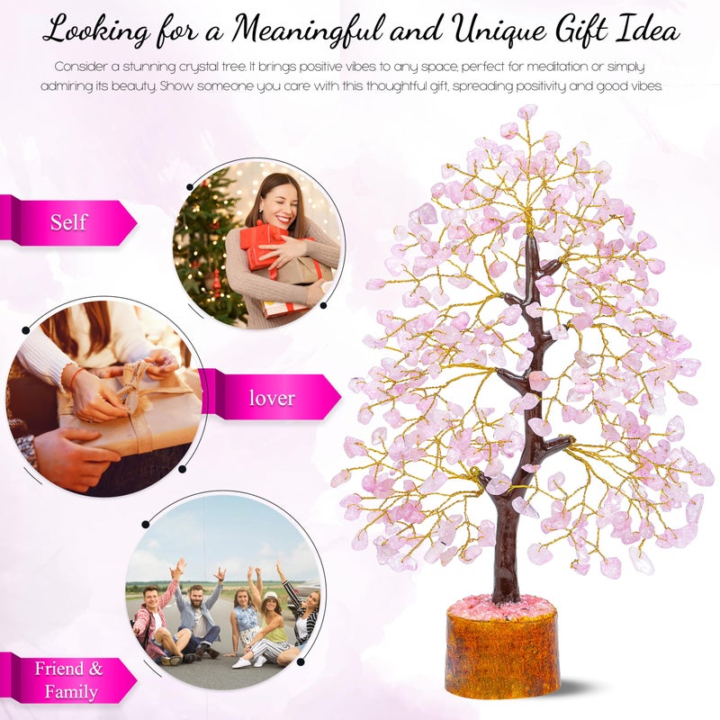 Crocon Rose Quartz Crystal Tree Room Decor and Pink Home Decor Healing Crystals Chakra Tree of Life Birthday Gifts for Women Mom Her Sister House Warming Gifts New Home Spiritual Presents Womens Gift - Image 2