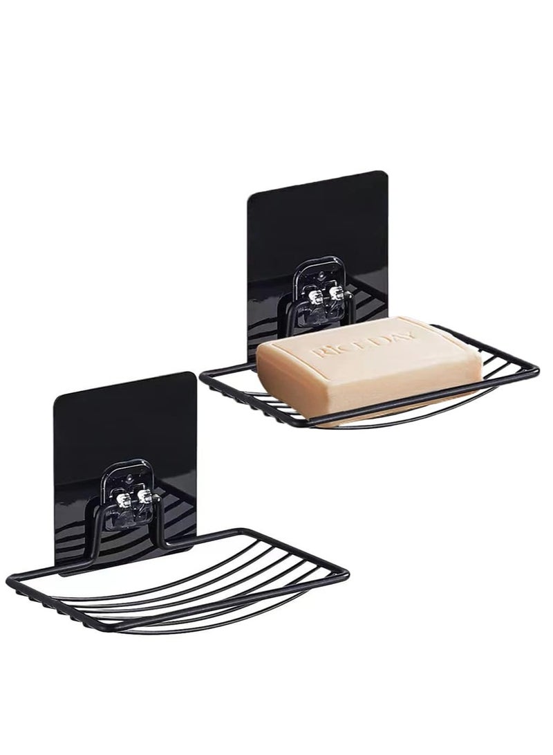 موثوقية التنبؤ قطعتان من حامل الصابون الأسود اللاصق لصابون الاستحمام وصينية الصابون القوية المقاومة للصدأ من الفولاذ المقاوم للصدأ ورف الصابون المثبت على الحائط وسلة صحن الصابون وكأس الشفط المفرغ وحامل الإسفنج للحمام - Image 1