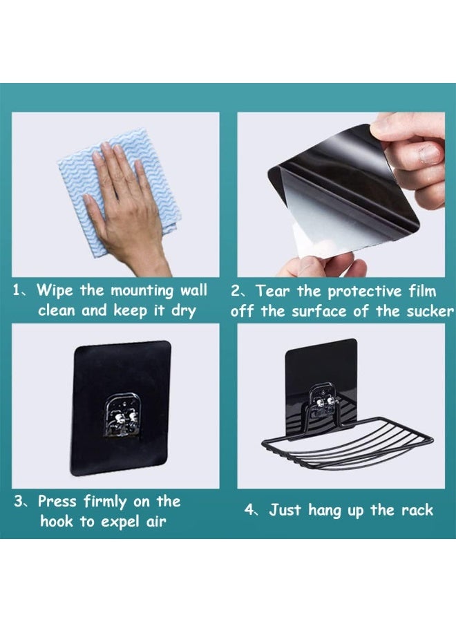 موثوقية التنبؤ قطعتان من حامل الصابون الأسود اللاصق لصابون الاستحمام وصينية الصابون القوية المقاومة للصدأ من الفولاذ المقاوم للصدأ ورف الصابون المثبت على الحائط وسلة صحن الصابون وكأس الشفط المفرغ وحامل الإسفنج للحمام - Image 3