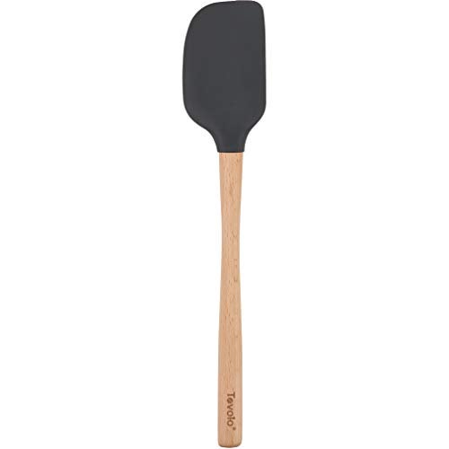 Tovolo Silicone Spatula Wooden Handle for Cooking Baking Mixing, Heat Resistant Food Safe BPA Free Flexible Silicone Baking Spatula with Wood Handles Kitchen Utensils Nonstick Safe, Charcoal Gray - Image 1