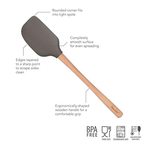 Tovolo Silicone Spatula Wooden Handle for Cooking Baking Mixing, Heat Resistant Food Safe BPA Free Flexible Silicone Baking Spatula with Wood Handles Kitchen Utensils Nonstick Safe, Charcoal Gray - Image 2