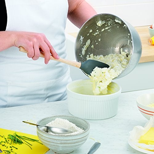 Tovolo Silicone Spatula Wooden Handle for Cooking Baking Mixing, Heat Resistant Food Safe BPA Free Flexible Silicone Baking Spatula with Wood Handles Kitchen Utensils Nonstick Safe, Charcoal Gray - Image 3