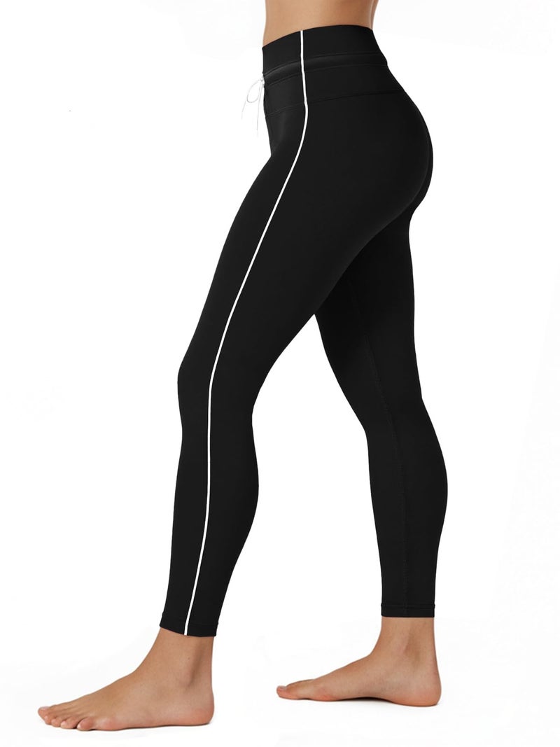 Aoysky Womens Buttery Soft High Waisted Drawstring Leggings 25'' Workout Running Gym Athletic Yoga Pants Black - Image 1