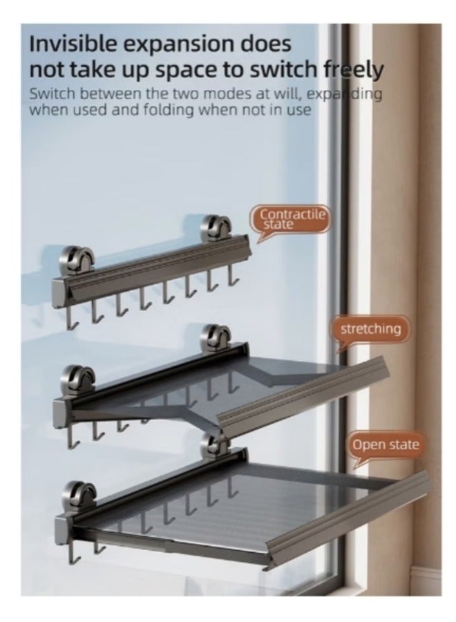 Loquat Double Suction Cups, 8 Hooks, Retractable Drying Nets, Non-Perforation, Folding Clothes Nets, Balcony Drying Nets, Sweaters, Tiled Drying Net Pockets - Image 3