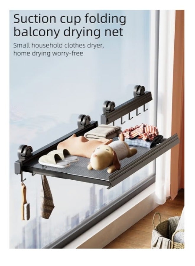 Loquat Double Suction Cups, 8 Hooks, Retractable Drying Nets, Non-Perforation, Folding Clothes Nets, Balcony Drying Nets, Sweaters, Tiled Drying Net Pockets - Image 2