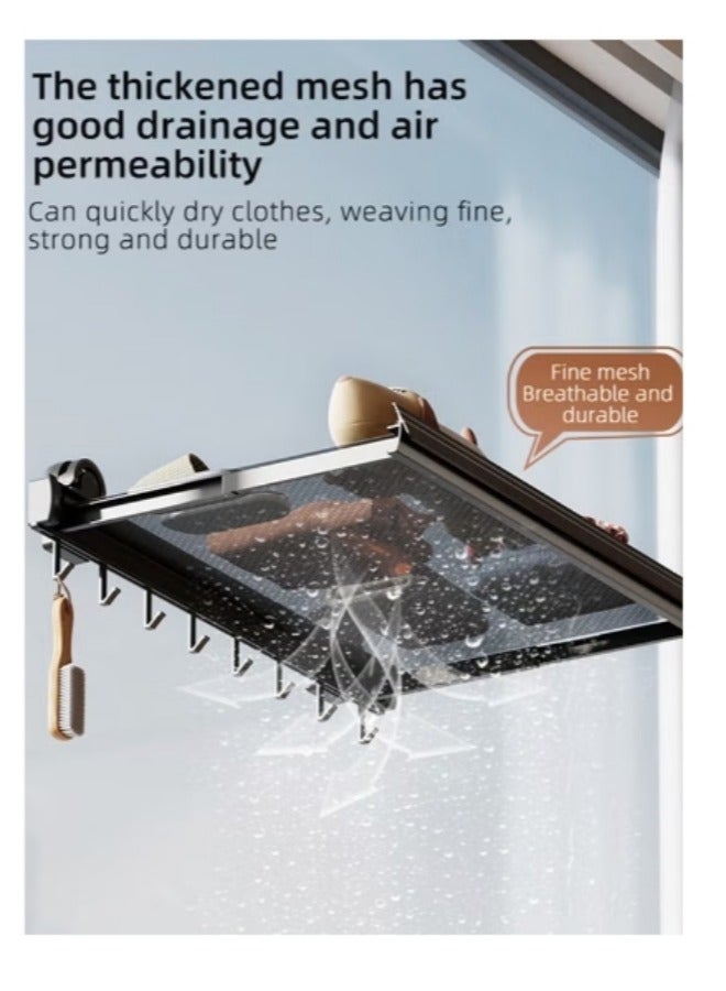 Loquat Double Suction Cups, 8 Hooks, Retractable Drying Nets, Non-Perforation, Folding Clothes Nets, Balcony Drying Nets, Sweaters, Tiled Drying Net Pockets - Image 4