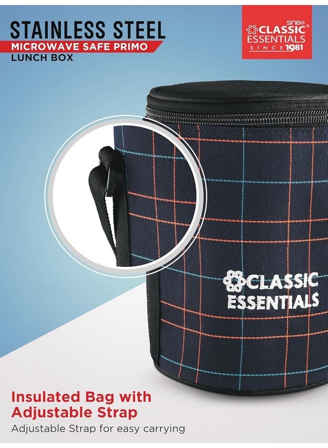 CLASSIC ESSENTIALS Lunch Box, Microwave Safe & Leak Proof, 3 Inside Steel Containers with BPA Free Lids (250ml, 400ml & 600ml), Insulated Fabric Bag (Blue) - Image 4