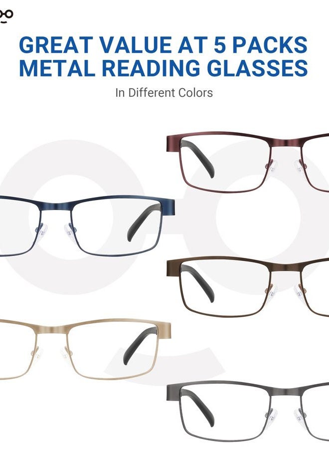 JOLISU 5PCS Reading Glasses Men - Blue Light Blocking Computer Metal Thin Frame Readers For Mens/Women（1.75） - Image 3