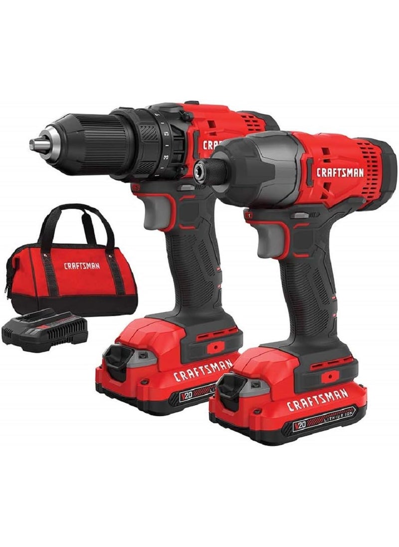CRAFTSMAN CRAFTSMAN V20 MAX Cordless Drill and Impact Driver Power Tool Combo Kit with 2 Batteries and Charger CMCK200C2AM  - Image 1