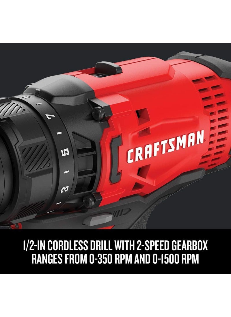 CRAFTSMAN CRAFTSMAN V20 MAX Cordless Drill and Impact Driver Power Tool Combo Kit with 2 Batteries and Charger CMCK200C2AM  - Image 4