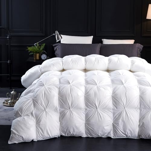 Three Geese Queen Size Pinch Pleat Duck Feather Down Fiber Comforter AllSeason Down Duvet Insert Fluffy Baffle Box Design with 8 Corner Loops for Warmth and Softness - Image 1