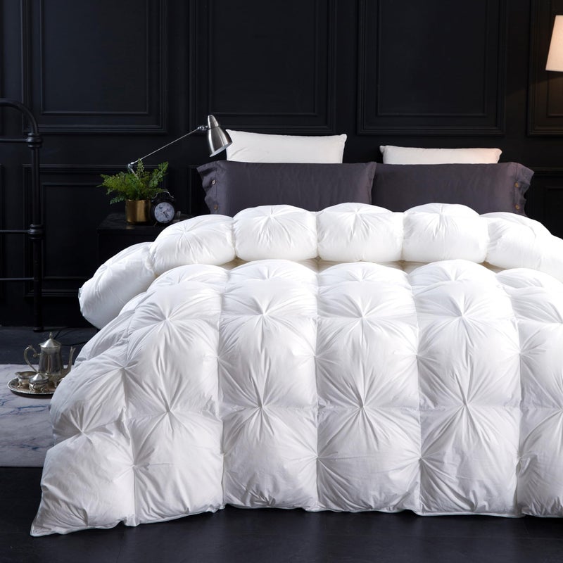 Three Geese Queen Size Pinch Pleat Duck Feather Down Fiber Comforter AllSeason Down Duvet Insert Fluffy Baffle Box Design with 8 Corner Loops for Warmth and Softness - Image 2