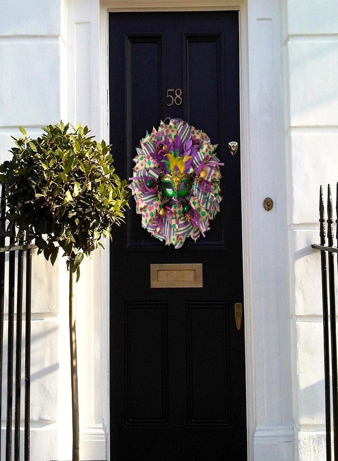 Egolot 16 Inch Mardi Gras Wreath for Front Door, Carnival Purple Green Gold Wreath for Indoor Outdoor, Venetian Mask Wreath for Party - Image 5