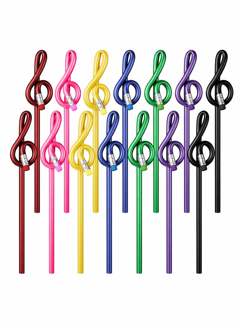 SYOSI Music Pencils 14 Pieces Musical Note Assorted Colorful Wooden Treble Clef Bent Pencil for Artists Kids Students Home Office School Supplies - Image 1