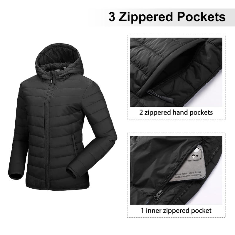 Outdoor Ventures Women's Packable Lightweight Full-Zip Puffer Jacket with Hood Quilted Winter Coat - Image 3