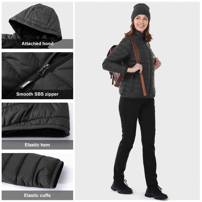 Outdoor Ventures Women's Packable Lightweight Full-Zip Puffer Jacket with Hood Quilted Winter Coat - Image 5