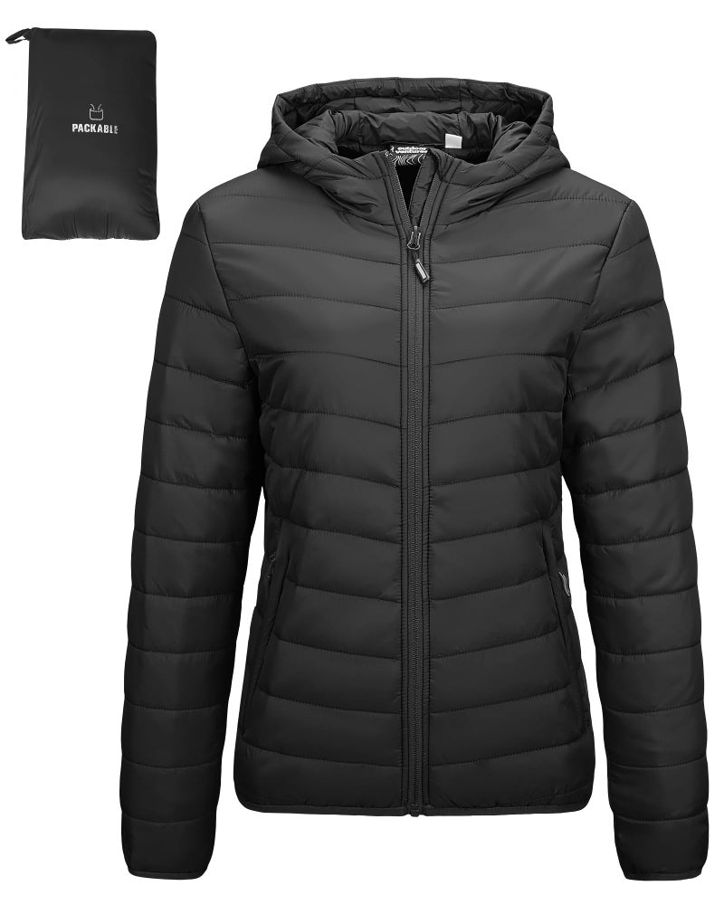 Outdoor Ventures Women's Packable Lightweight Full-Zip Puffer Jacket with Hood Quilted Winter Coat - Image 1