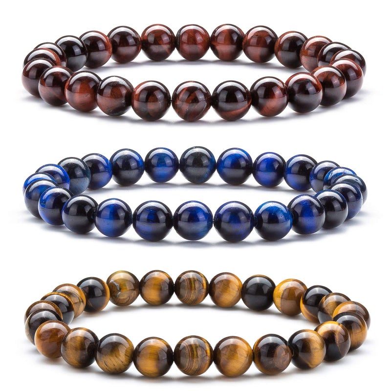 Hamoery Men Women 8mm Natural Stone Lava Rock Diffuser Bracelet Elastic Yoga Agate Beads Bracelet Bangle - Image 1