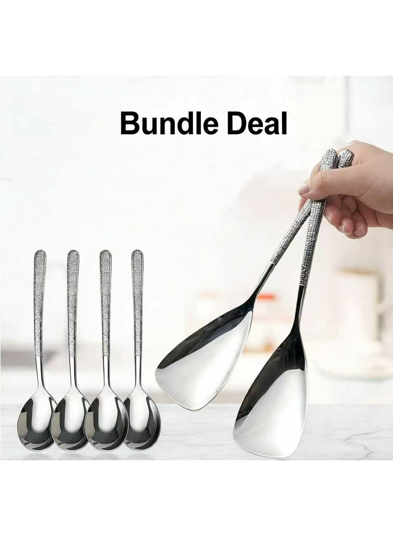 All-in-One Table Spoon Bundle, Save AED 10: 4 Dining Spoons + 2 Serving Spoons - Image 1