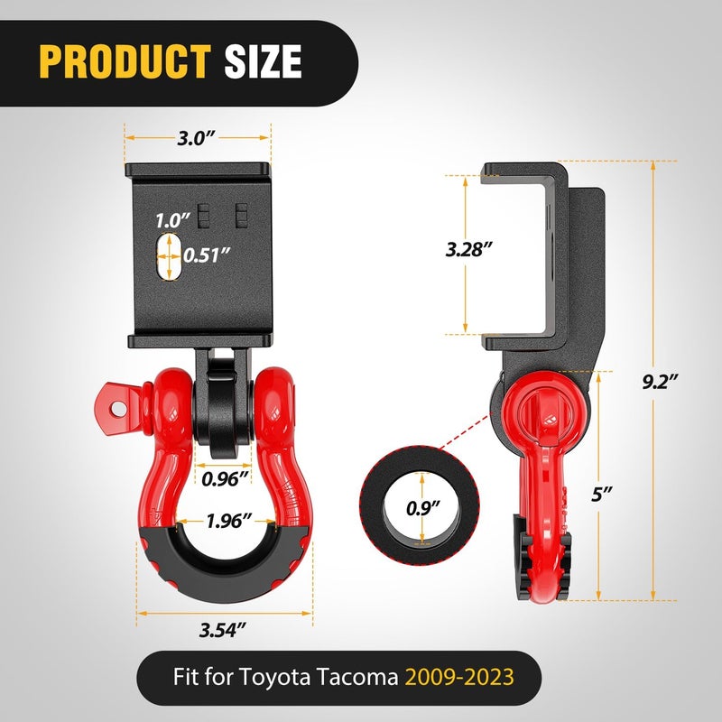 Nilight (2 Pack) Demon Front Tow Hook Mounting Bracket with 3/4” D-Ring Shackle Fit for 2009-2024 Toyota Tacoma, with 7/8" Screw Pin and Shackle Isolator & Rubber Washers Anti-Corrosion Anti-Rust - Image 2