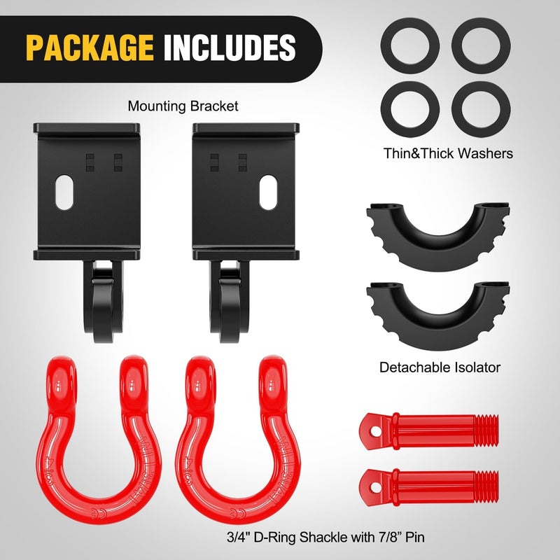 Nilight (2 Pack) Demon Front Tow Hook Mounting Bracket with 3/4” D-Ring Shackle Fit for 2009-2024 Toyota Tacoma, with 7/8" Screw Pin and Shackle Isolator & Rubber Washers Anti-Corrosion Anti-Rust - Image 4