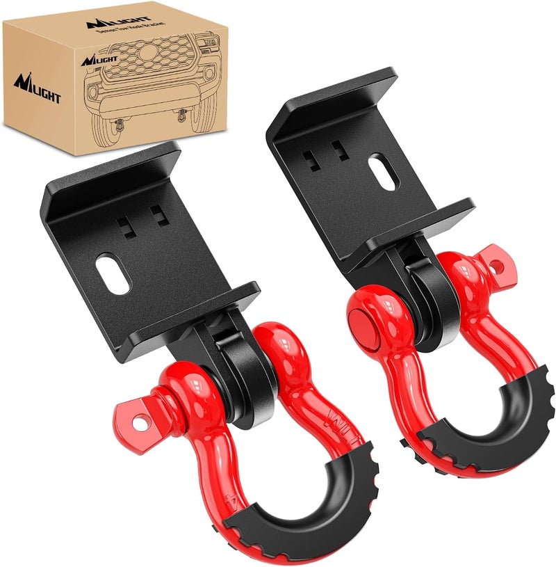 Nilight (2 Pack) Demon Front Tow Hook Mounting Bracket with 3/4” D-Ring Shackle Fit for 2009-2024 Toyota Tacoma, with 7/8" Screw Pin and Shackle Isolator & Rubber Washers Anti-Corrosion Anti-Rust - Image 1