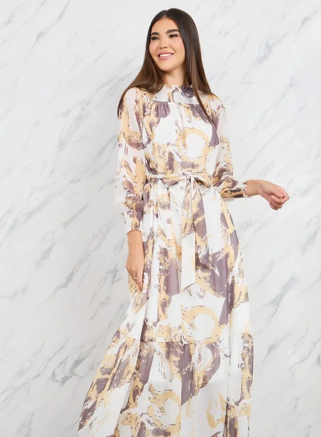 Take Two Shirred Detail Chiffon A-Line Midi Dress