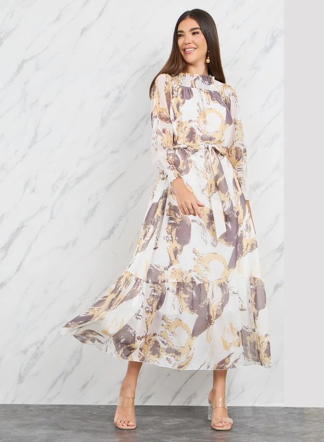 Take Two Shirred Detail Chiffon A-Line Midi Dress