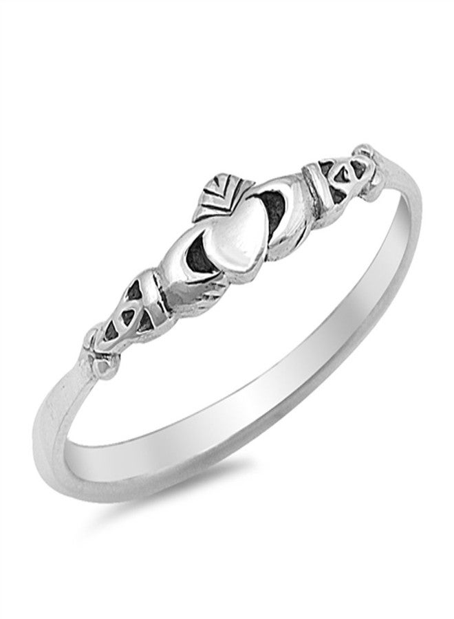 Sac Silver Claddagh Love Heart Celtic Knot Promise Sterling Silver Ring Size 8 - Image 1