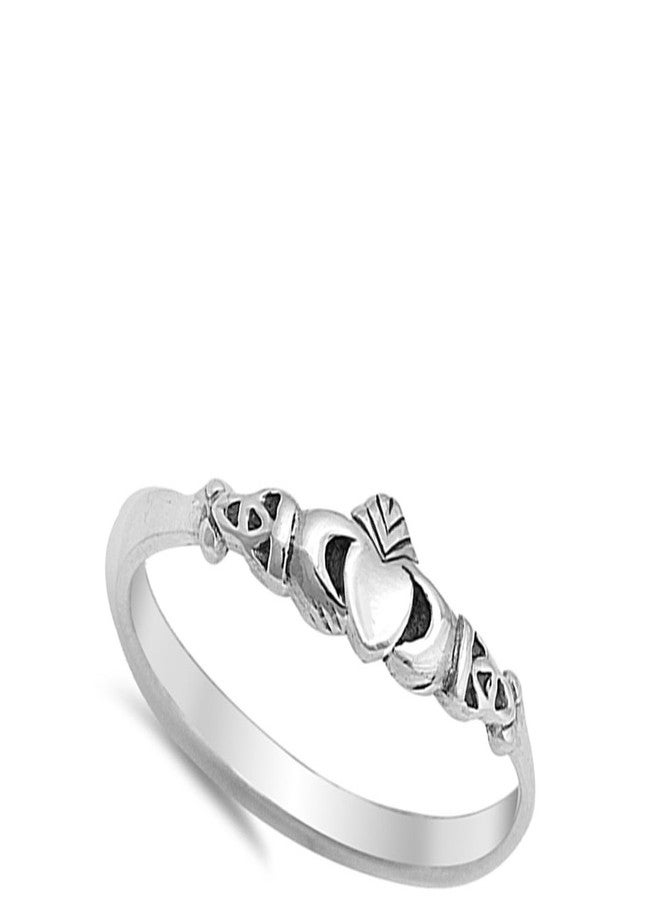 Sac Silver Claddagh Love Heart Celtic Knot Promise Sterling Silver Ring Size 8 - Image 2