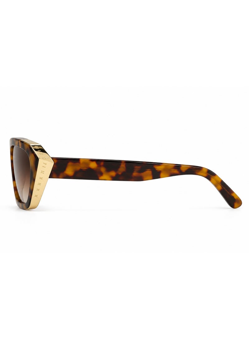 Cat-Eye Sunglasses with Tortoiseshell Frame, Brown Gradient Lenses & Gold-Tone Accents - Image 3