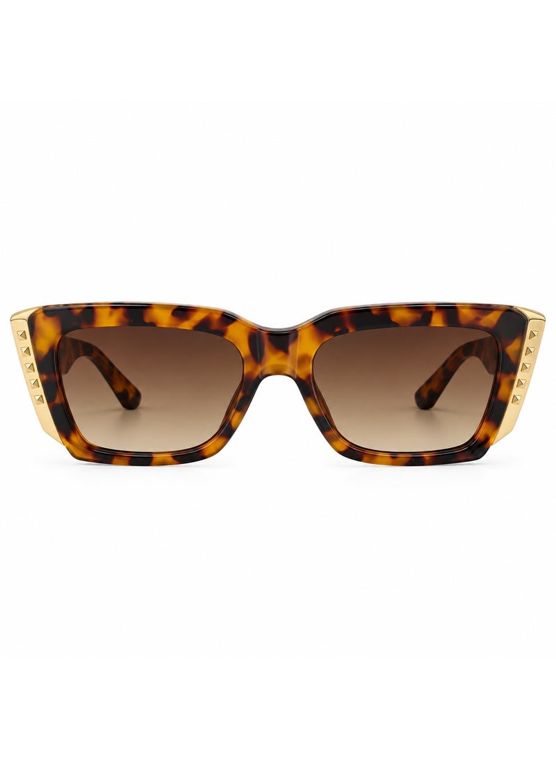 Cat-Eye Sunglasses with Tortoiseshell Frame, Brown Gradient Lenses & Gold-Tone Accents - Image 2