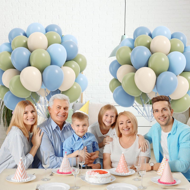 Leraqertra 60pcs Blue and Green Balloons 12inch with Dusty Pastel Blue Sage Green Sand White Balloons for Baby Shower Birthday Party Decorations - Image 5