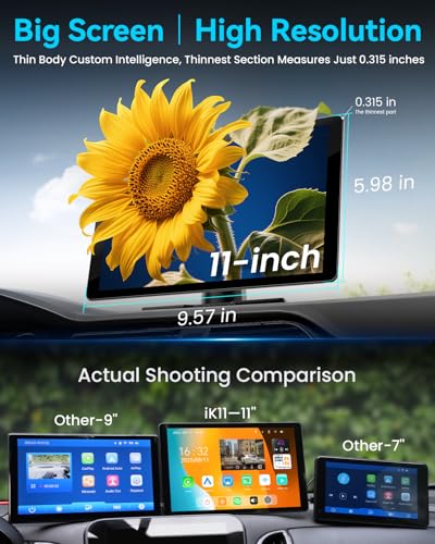 iiwey 11" Extra Large Wireless Apple CarPlay Screen for Car – Ultra-Slim 0.16 Inch Touchscreen Car Stereo with Android Auto, 4K Dash Cam, 1080p Backup Camera, GPS, Mirror Link, Voice Control - Image 4